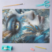 Decoupage Vrouw Ingewikkelde Kopstuk Teals Goud Tissuepapier (Craft)