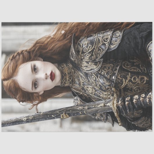 Decoupage vrouw rood haar ingewikkelde pantser zwa tissuepapier (Voorkant)