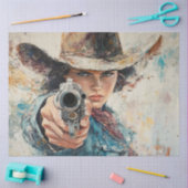 Decoupage Vrouw Sherriff Pistol wees op een overva Tissuepapier (Craft)