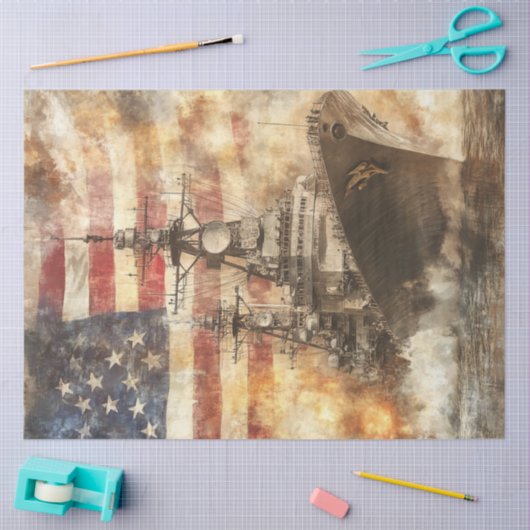 Decoupage VS oorlogsschip bij Zee Tissuepapier (Craft)