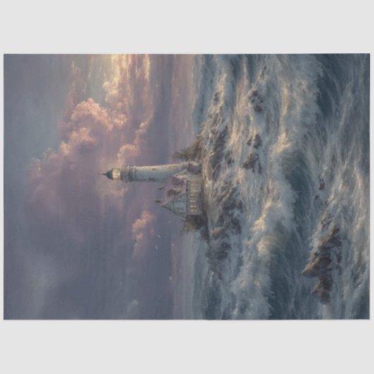 Decoupage Vuurtoren Stormy Zeeen Tissuepapier (Voorkant)