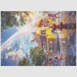 Decoupage Water Truck Kinderen spelen in de straat Tissuepapier