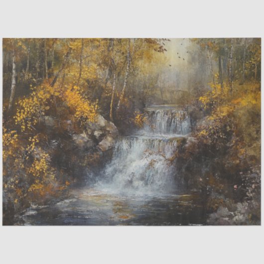 Decoupage Waterval Herfst Bos Scene Tissuepapier (Voorkant)