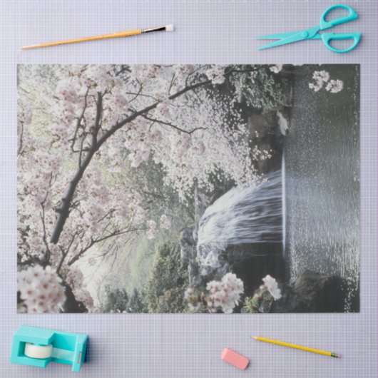Decoupage Waterval Pink Tree Tranquil Pool Tissuepapier (Craft)