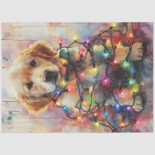 Decoupage Waterverf Christmas Retriever Pup Tissuepapier (Voorkant)