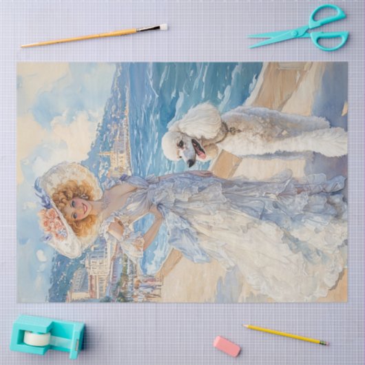 Decoupage Waterverf Elegant Lady Ocean & Poedel Tissuepapier (Craft)