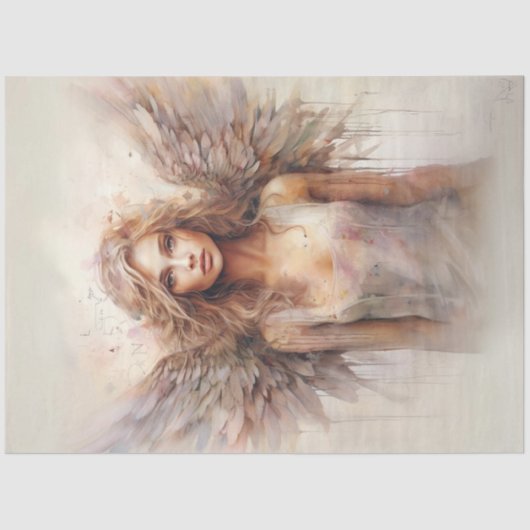 Decoupage Waterverf grillige Ange Pastel Wings Tissuepapier (Voorkant)