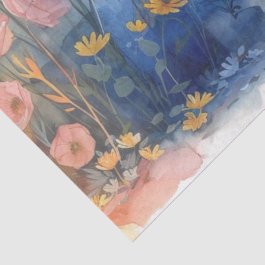 Decoupage Waterverf Poppies blauw & geel Tissuepapier (Detail)