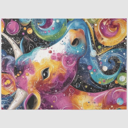Decoupage Waterverf Vibrant Artistic Koe Head Tissuepapier (Voorkant)