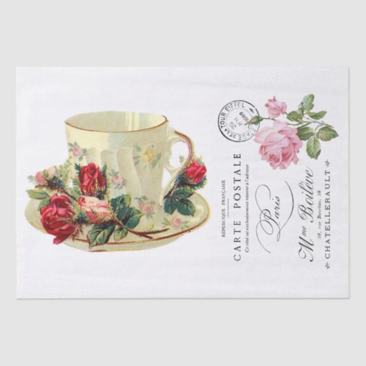 DECOUPAGE WEEFSELPAPIER : TEACUP EN FRANS TISSUEPAPIER (Voorkant)