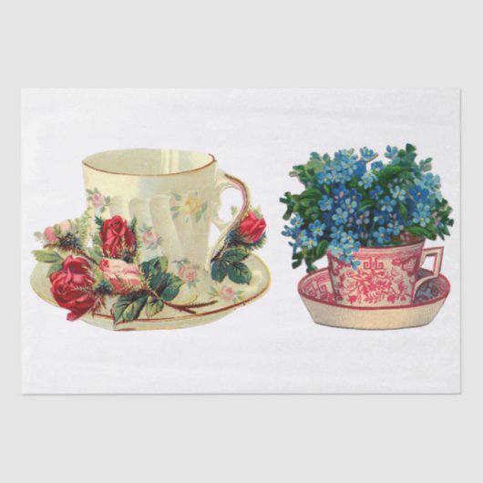 DECOUPAGE WEEFSELPAPIER :  TEACUPS TISSUEPAPIER (Voorkant)