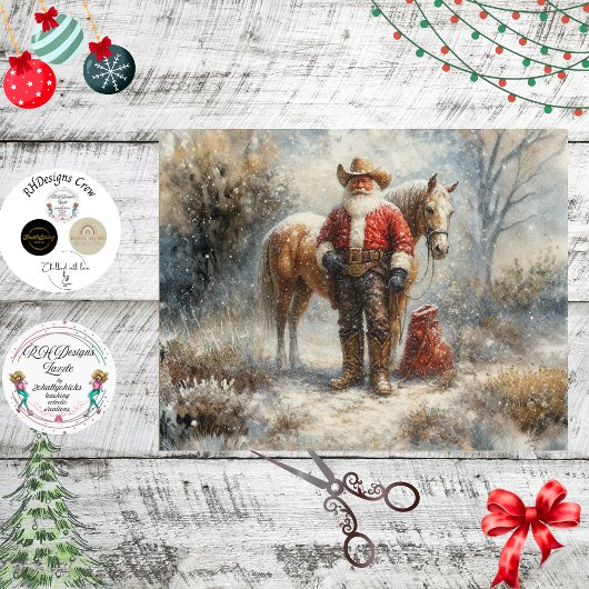 Decoupage Western Cowboy Santa & Horse Tissuepapier
