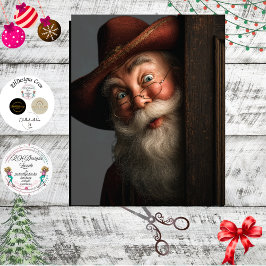 Decoupage Western Kijkende Kerstman Cowboyhoed Tissuepapier