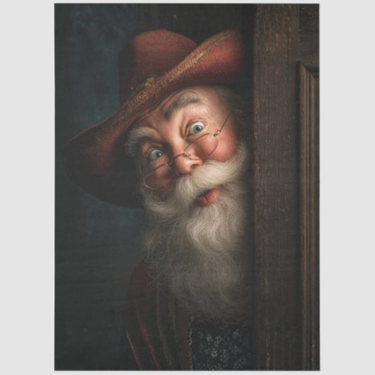 Decoupage Western Peeking Santa Clause Cowboy Hat Tissuepapier (Voorkant)