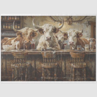 Decoupage Westerne bar met Koeien in de salon Tissuepapier