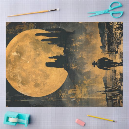 Decoupage Westerne Cowboy Desert Landscape Moon Tissuepapier (Craft)