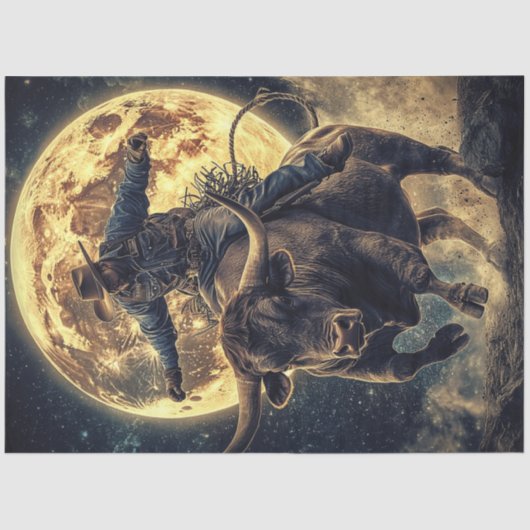 Decoupage Westerne Cowboy Rijden Bull Large Moon Tissuepapier (Voorkant)
