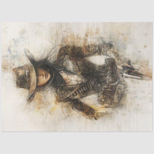 Decoupage Westerne Cowgirl Pencil Art Mystical Tissuepapier (Voorkant)