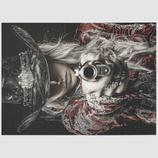 Decoupage Westerne Frontier Lady Sheriff Tissuepapier (Voorkant)