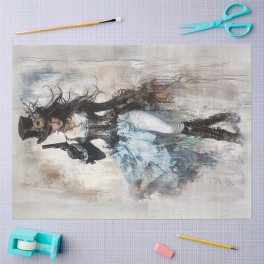 Decoupage Westerne Jurk Lady Steampunk Blauw Tissuepapier (Craft)