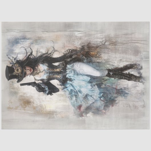 Decoupage Westerne Jurk Lady Steampunk Blauw Tissuepapier (Voorkant)