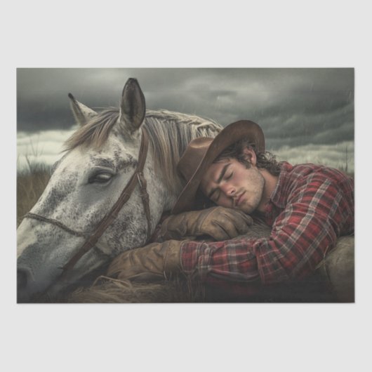 Decoupage Westerne Lifestyle Cowboy Horse Napping Tissuepapier (Voorkant)