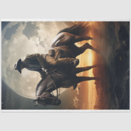 Decoupage Westerne Scène Cowboy Moon Sunsetting Tissuepapier