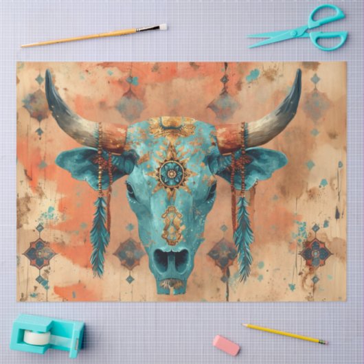 Decoupage Westerne schedel turquoise faux achtergr Tissuepapier (Craft)