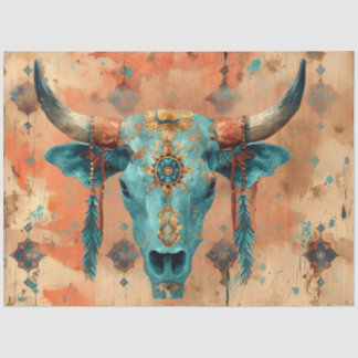 Decoupage Westerne schedel turquoise faux achtergr Tissuepapier