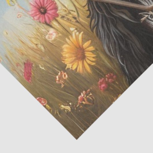 Decoupage Whimsical 3 Goats In Field Tissuepapier (Detail)