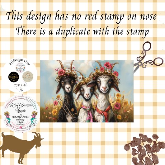 Decoupage Whimsical 3 Goats In Field Tissuepapier
