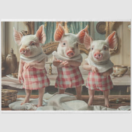 Decoupage Whimsical 3 Varkens Geruite Jurken Tissuepapier