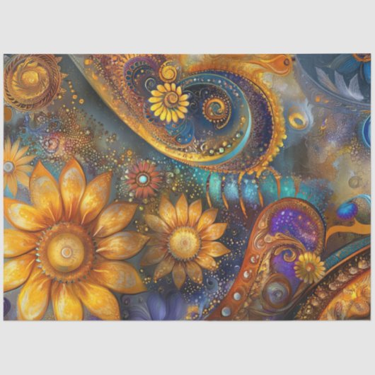 Decoupage Whimsical Abstracte Bloemen Paisley Art Tissuepapier (Voorkant)