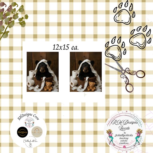 Decoupage Whimsical Bear Cub Toilet Paper Bathroom Tissuepapier