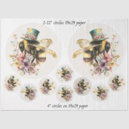 Decoupage Whimsical Bee 12" Ronden 4" Onderzetters Tissuepapier