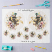 Decoupage Whimsical Bee 12" Rounds 4" Coasters  Tissuepapier (Craft)