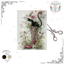 Decoupage Whimsical Black Cat Stiletto's Catwalk  Tissuepapier