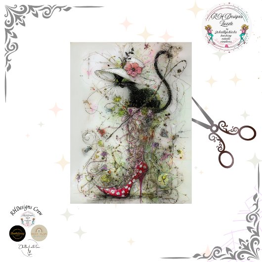 Decoupage Whimsical Black Cat Stiletto's Catwalk  Tissuepapier