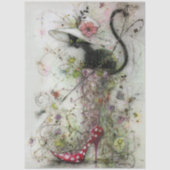 Decoupage Whimsical Black Cat Stiletto's Catwalk  Tissuepapier (Voorkant)
