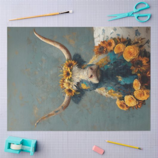 Decoupage Whimsical Blue Cracked Highland Koe Tissuepapier (Craft)