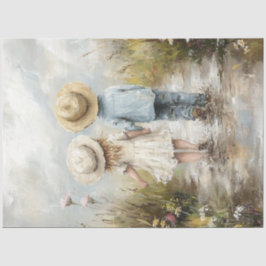 Decoupage Whimsical Boy Girl Walking Mud Road Tissuepapier