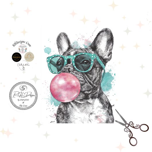 Decoupage Whimsical Bubble Gum Bulldoghond Tissuepapier