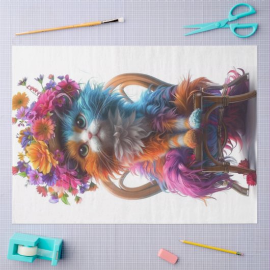 Decoupage Whimsical Cat Blossom Whiskers Tissuepapier (Craft)