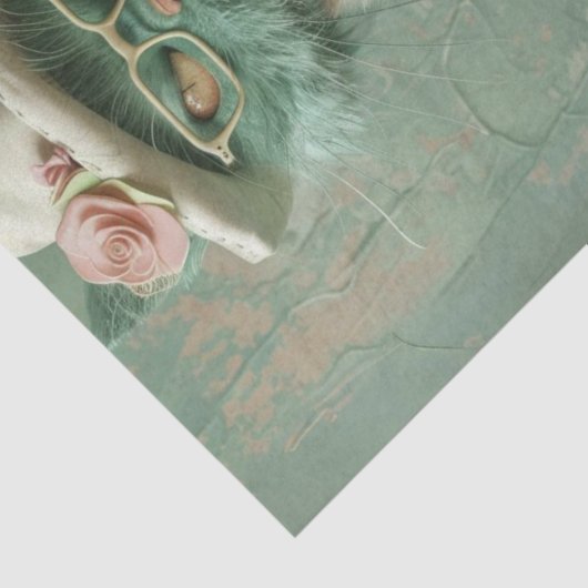 Decoupage Whimsical Cat Rustin Stool  Tissuepapier (Detail)