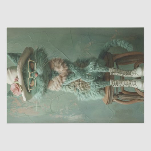 Decoupage Whimsical Cat Rustin Stool Tissuepapier (Voorkant)