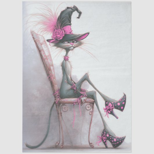 Decoupage Whimsical Cat Witch High Heels Catwalk  Tissuepapier (Voorkant)