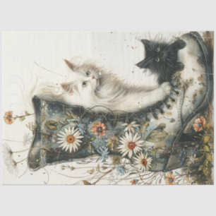 Decoupage Whimsical Cats &  Boot Flowers Tissuepapier