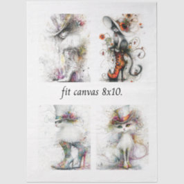 Decoupage Whimsical Cats Past op 8 x 10 Canvas Tissuepapier