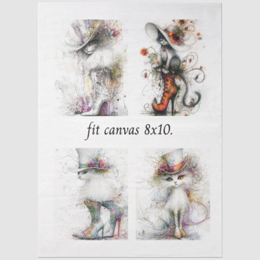 Decoupage Whimsical Cats Past op 8 x 10 Canvas Tissuepapier (Voorkant)