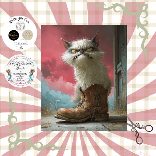 Decoupage Whimsical Chagrijnige Kat Tissuepapier